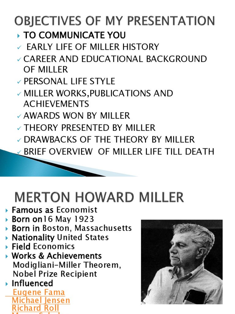 Merton Miller Cost Of Capital Financial Economics