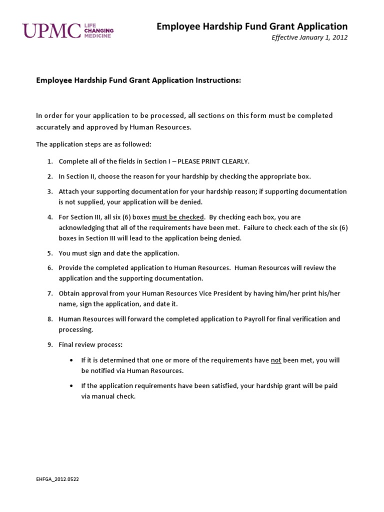 Employee Hardship Fund Grant Application | PDF | Cheque | Employment