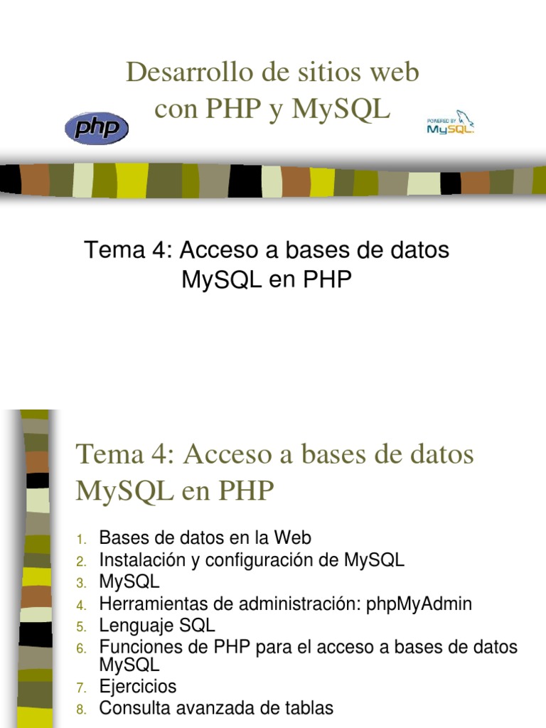 Tema 4 Acceso A Bases de Datos MySQL en PHP | PDF | SQL | Mi sql