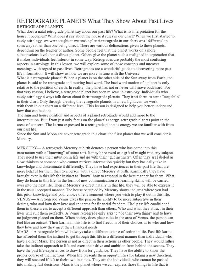 Retrograde PDF Karma In Astrology