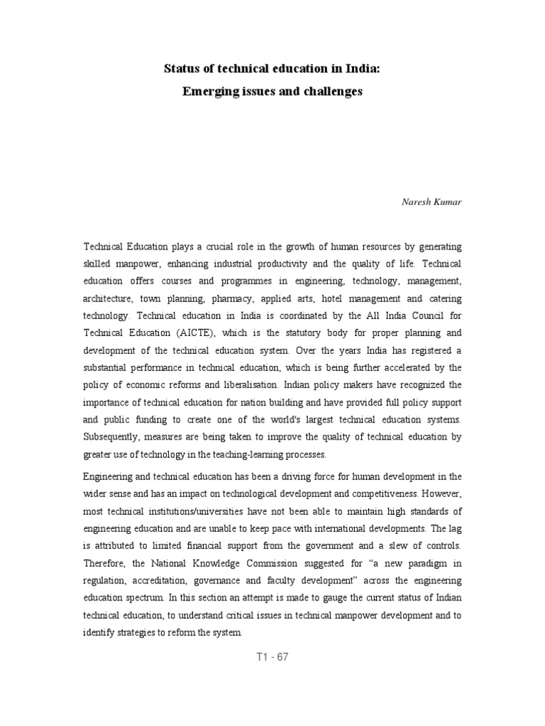 Status and Challenges in India's Technical Education | PDF | Vocational ...