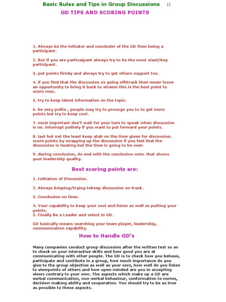 Group Discussion Tips and Strategies | PDF | Career & Growth | Self ...