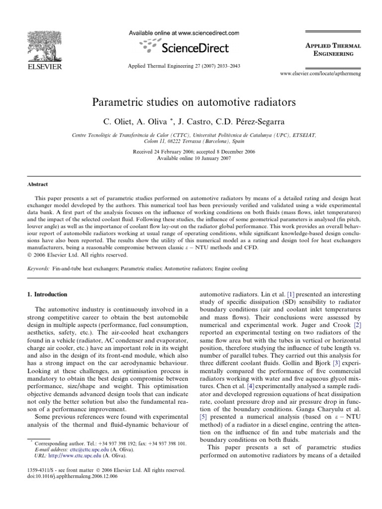 Parametric Studies on Automotive Radiators | PDF | Radiator | Heat Transfer