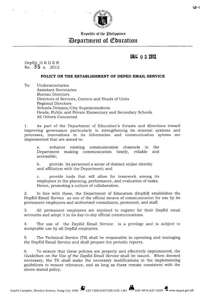Deped Order 85 | PDF