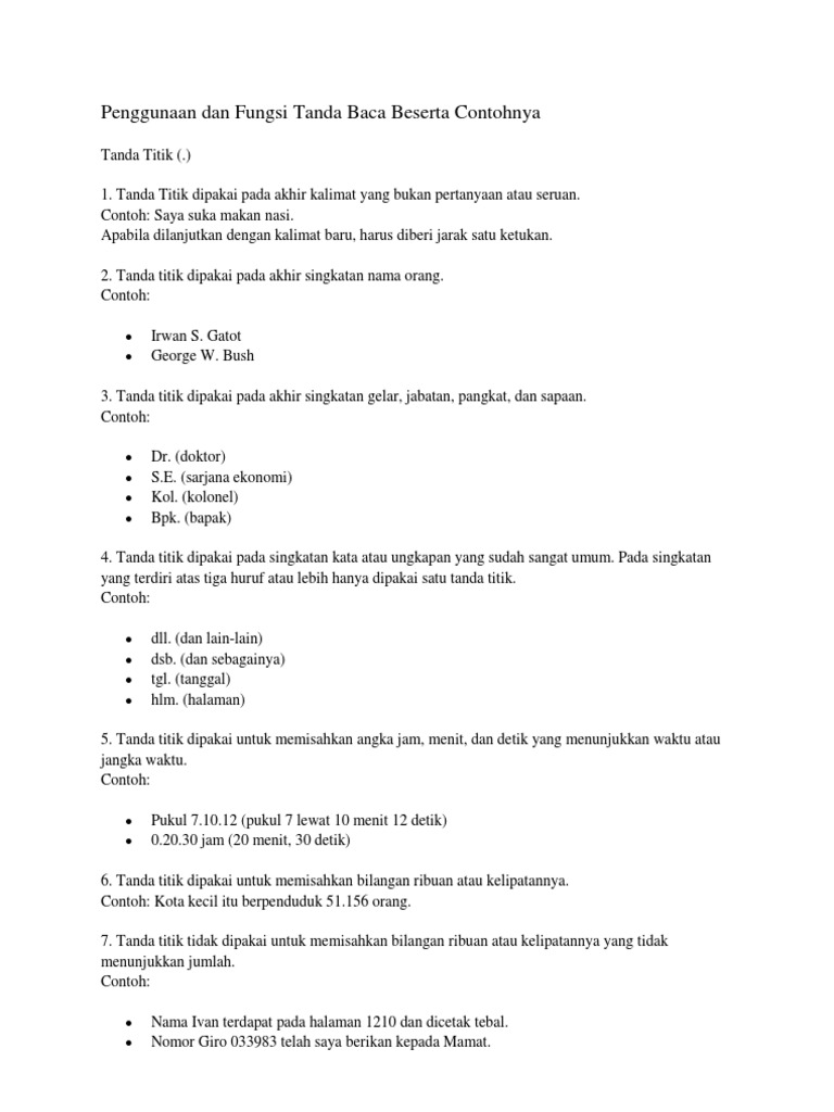 Penggunaan Dan Fungsi Tanda Baca Beserta Contohnya