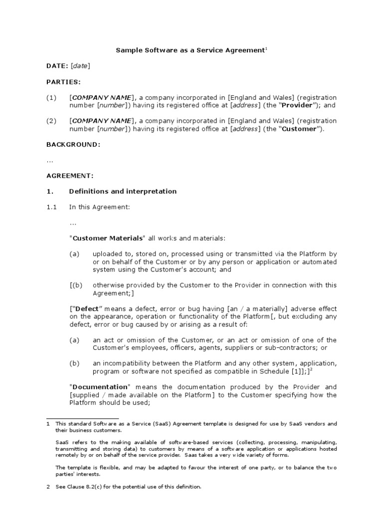 Sample Saas Agreement Pdf Software As A Service Software Bug