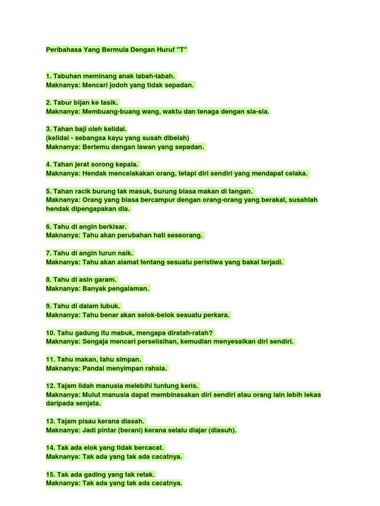 Peribahasa Yang Bermula Dengan Huruf T Pdf