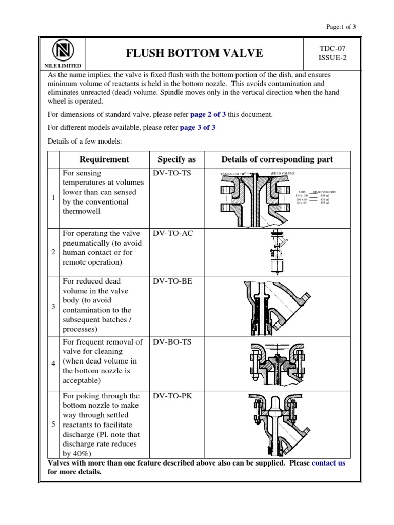 Flush Bottom Valve PDF Valve Actuator