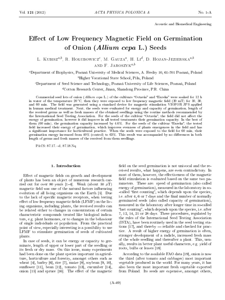 Eect of Low Frequency Field On Germination of Onion (Allium