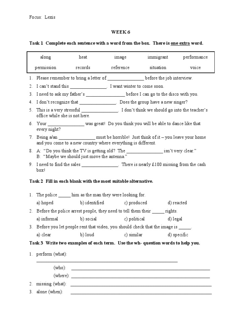 Lexis Week 6 Language Exercises | PDF