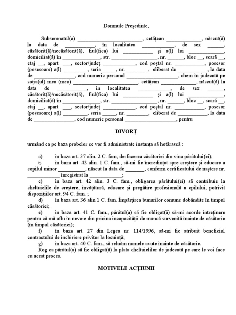 Cerere de Divort | PDF