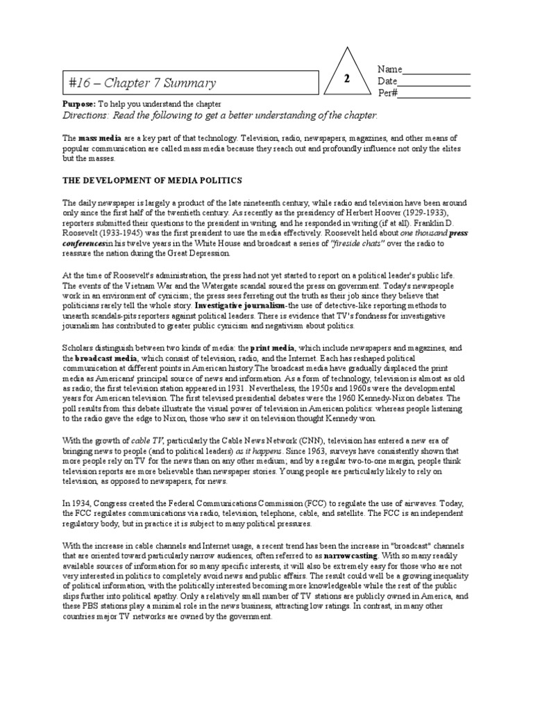 16 - Chapter 7 Summary | PDF | News | Mass Media