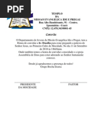Carta de Recomendação ou Mudança  Crença e Doutrina 