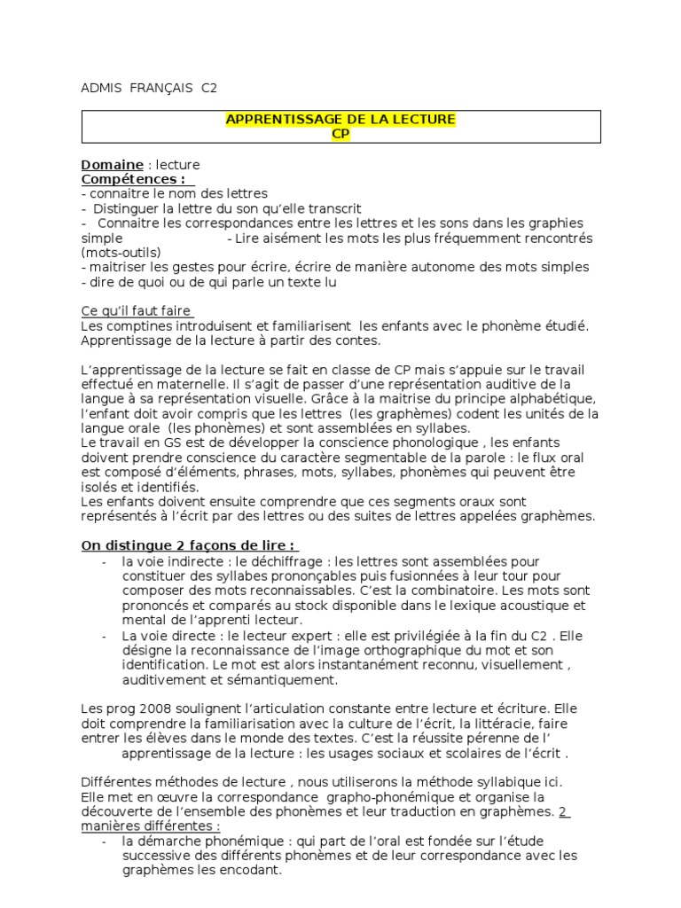 Apprentissage de la Lecture CP Syllabique | PDF | Syllabe | Lecture ...