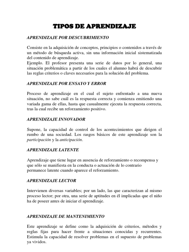 Tipos de Aprendizaje | PDF | Teoría del aprendizaje (educación ...