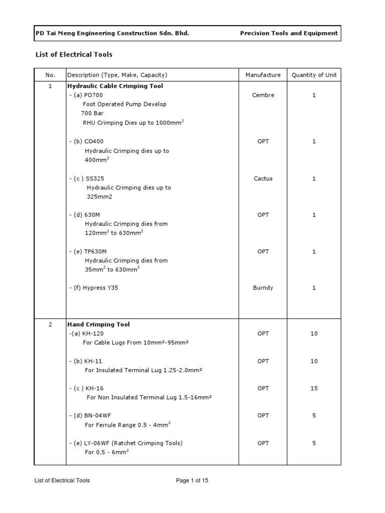 Tools List | PDF