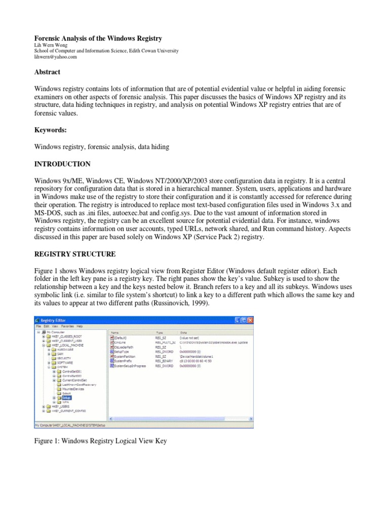 Forensic Analysis Of The Windows Registry Pdf Windows Registry