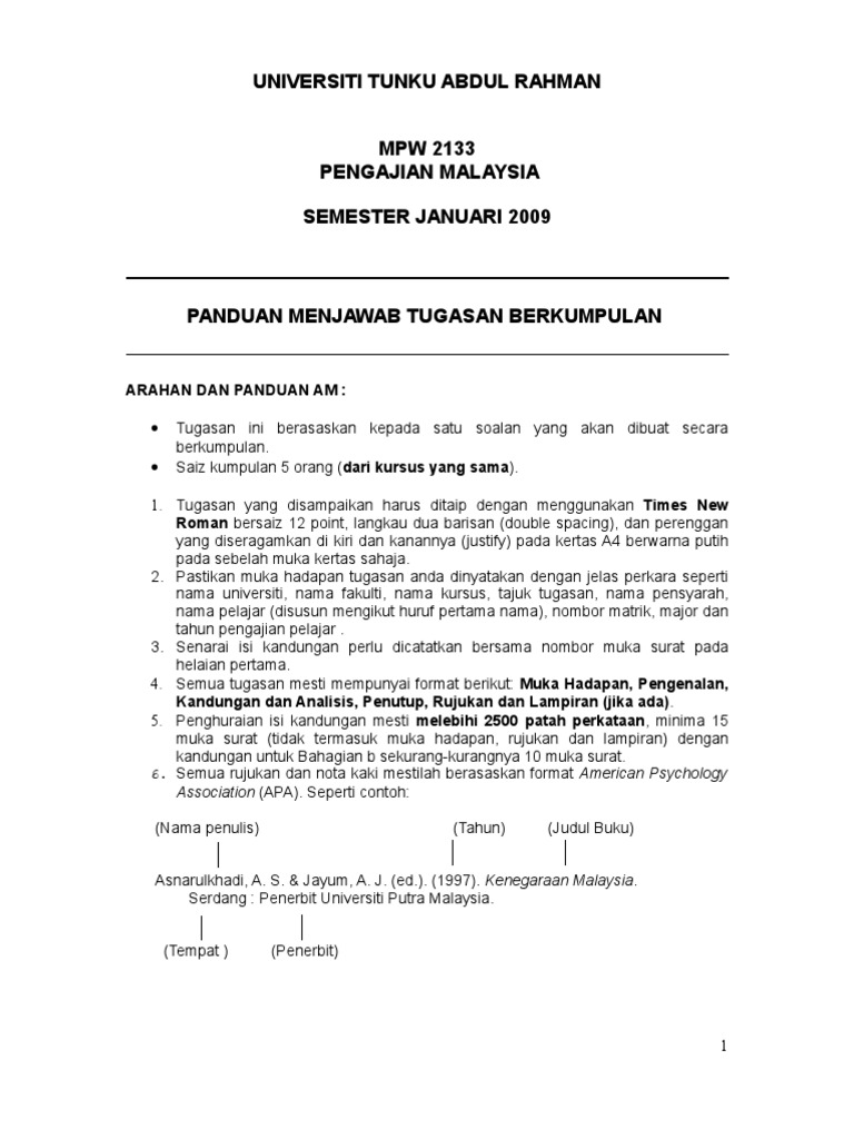 Format Tugasan Soalan Tugasan