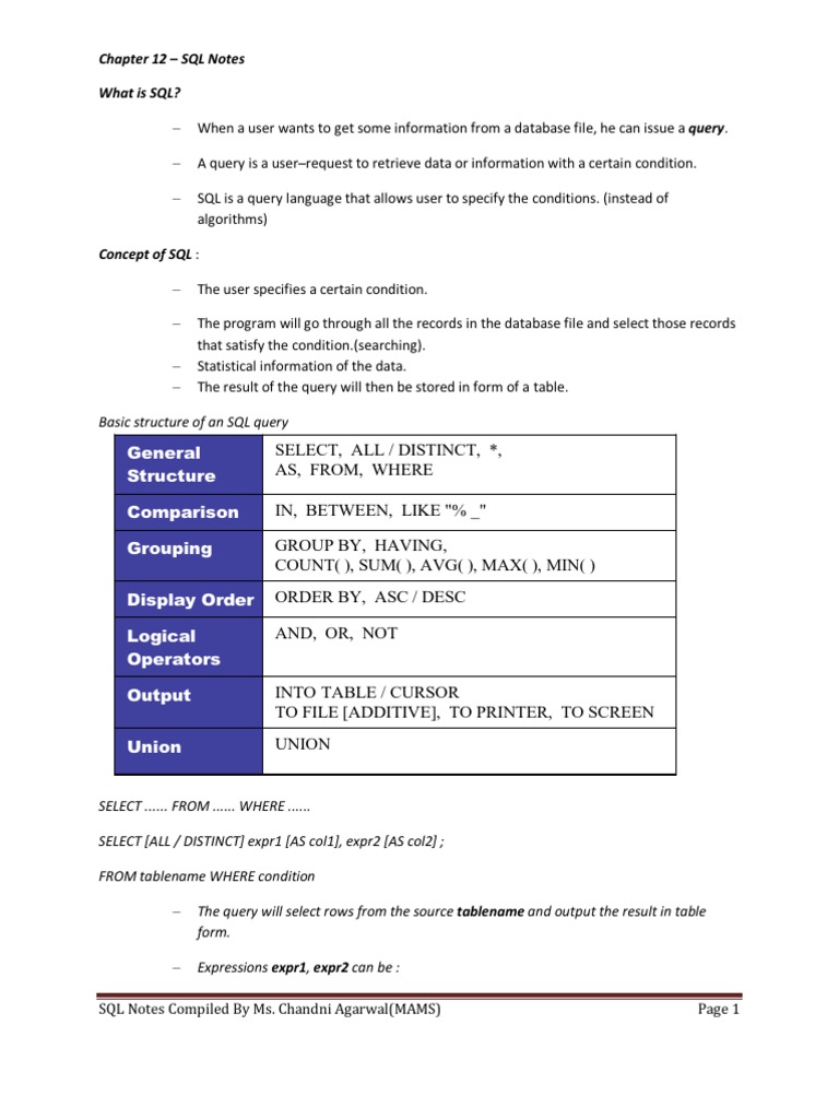 SQL Notes | PDF