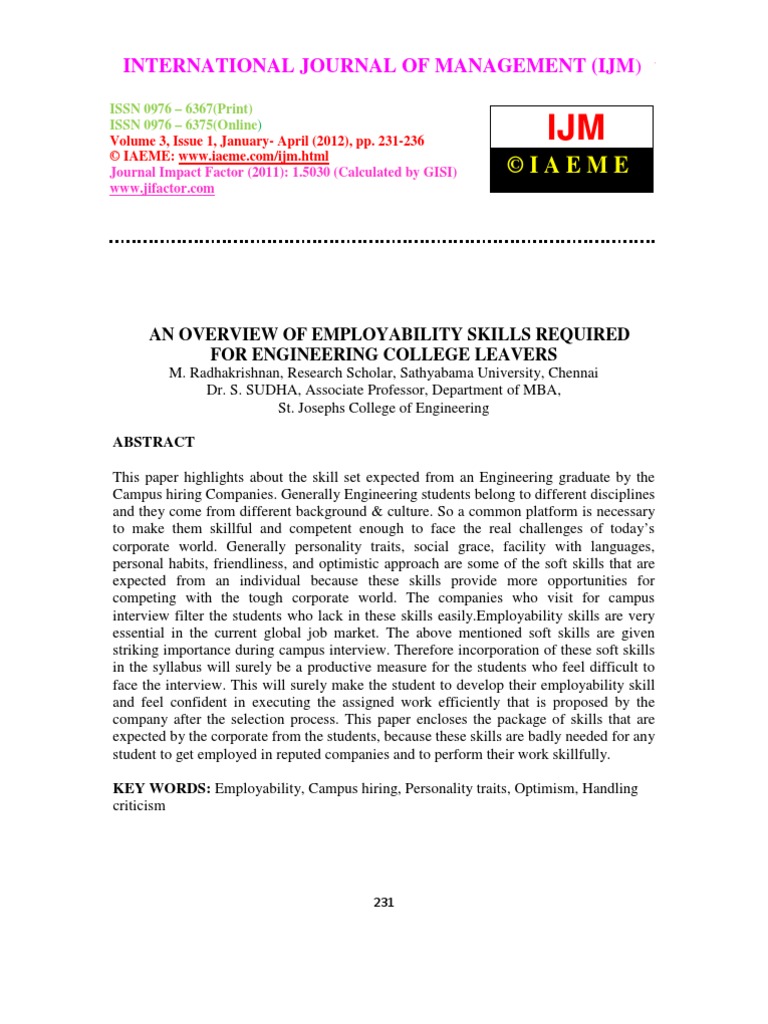 An Overview of Employability Skills Required For Engineering College ...