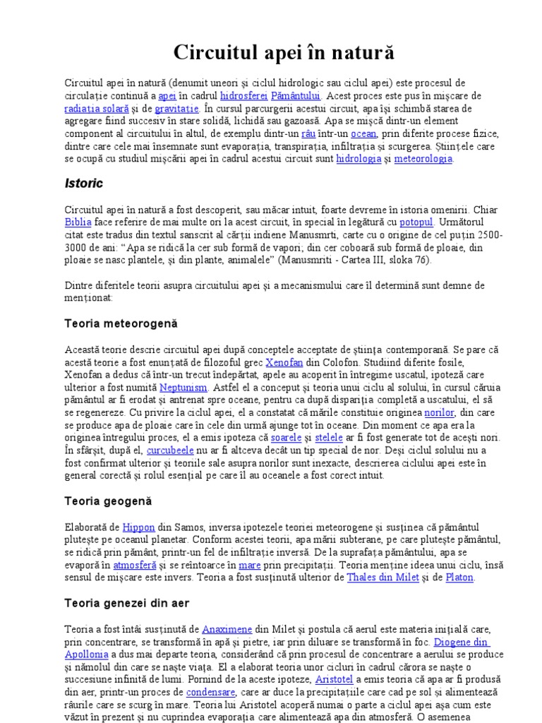 Circuitul Apei, The Water Cycle, Romanian