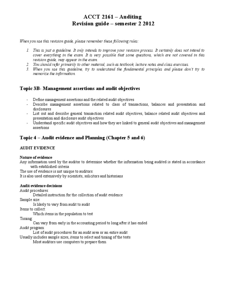 Auditing Revision Guide | PDF | Internal Control | Financial Audit