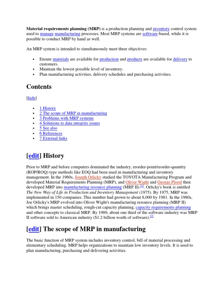 Material Requirements Planning | PDF | Inventory | Commercial Item
