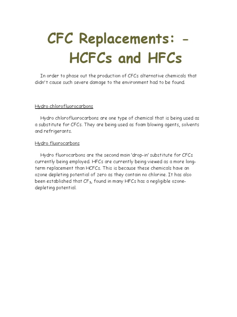 CFC Alternatives: HCFCs and HFCs Explained | PDF