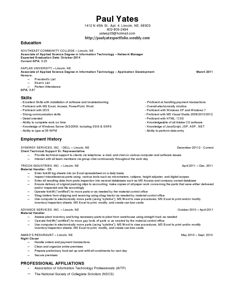 Paul Yates Resume 12 16 2012 PDF Technical Support Microsoft Excel