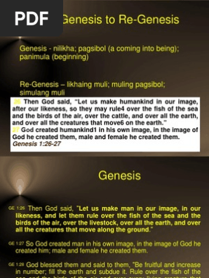 Genesis To Re Genesis Genesis Nilikha Pagsibol A Coming Into Being Panimula Beginning Adam Religious Belief And Doctrine