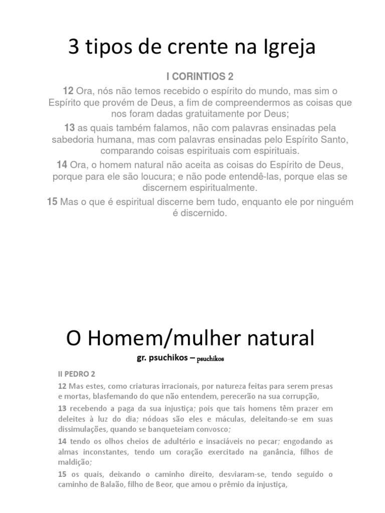 Tipos de Crentes na Igreja | PDF | Pecado | Espírito Santo (religião)