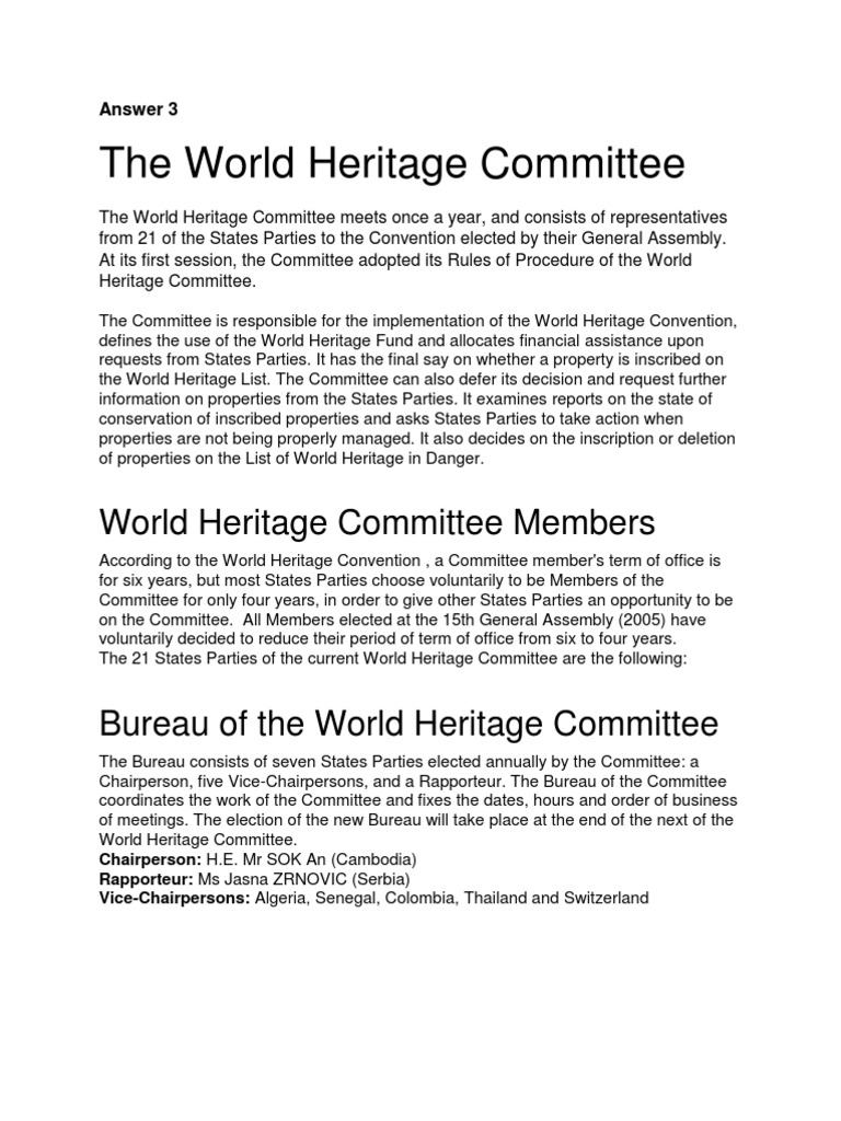 World Heritage Committee Members PDF World Heritage Site Cultural