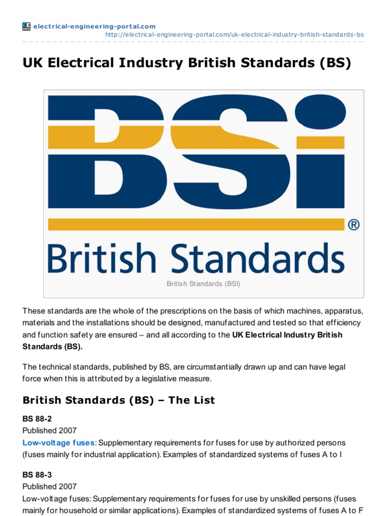UK Electrical Industry British Standards BS | PDF | Electrical Wiring