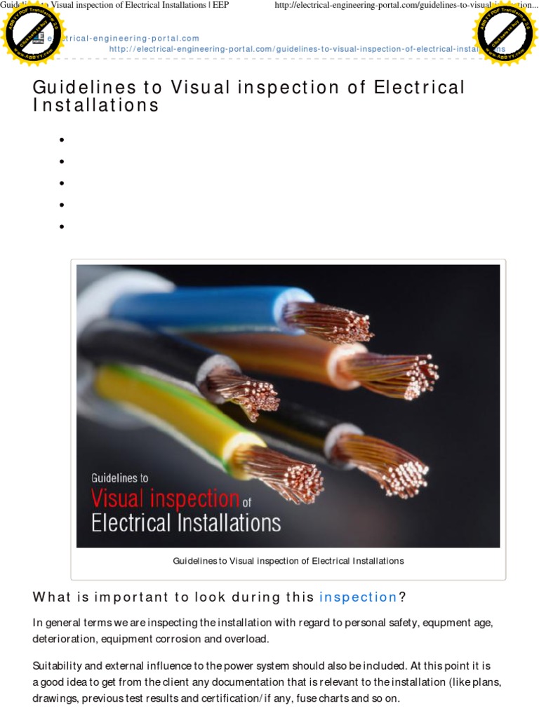 Guidelines To Visual Inspection of Electrical Installations - EEP | PDF ...