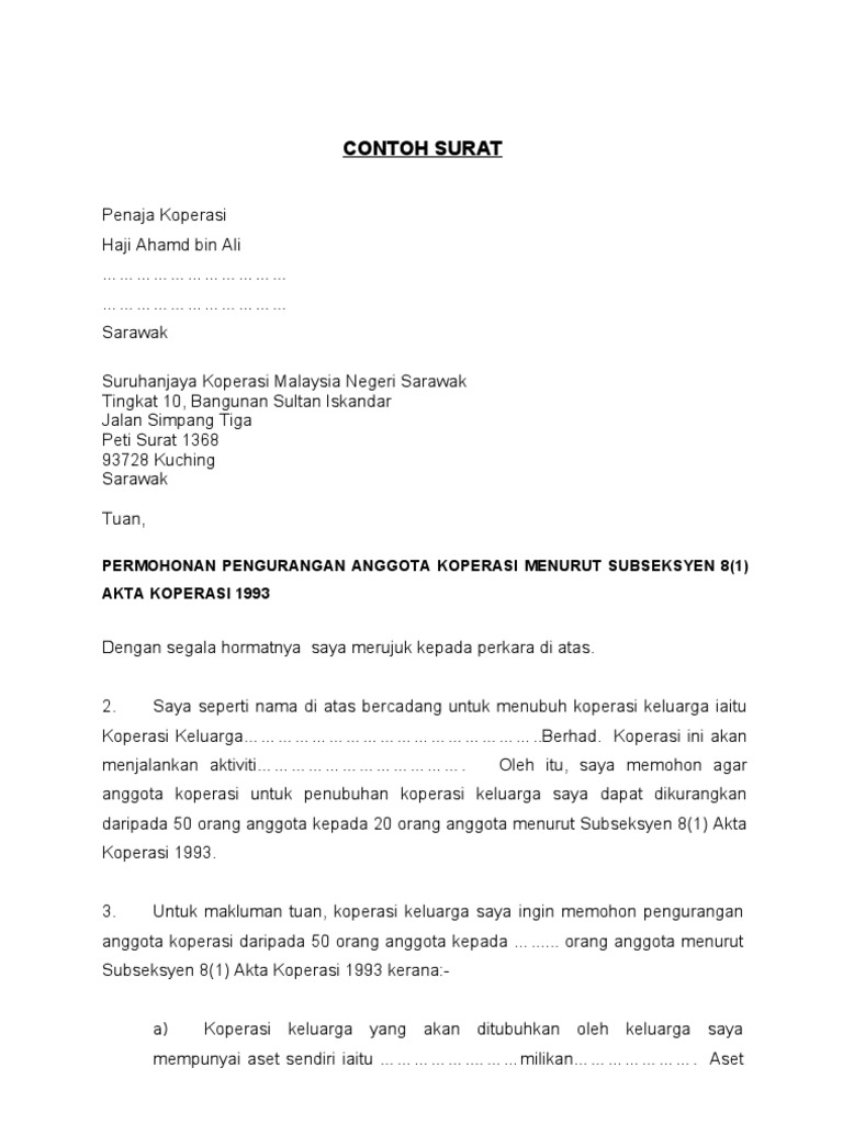 Permohonan Penubuhan Koperasi Keluarga Menurut Subseksyen 8 Pdf