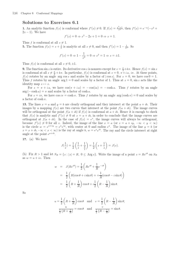 Solutions To Exercises 6.1: Conformal Mappings | PDF | Complex Analysis ...