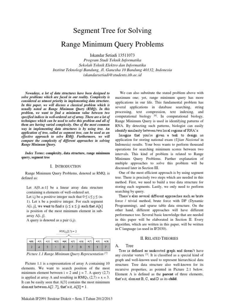 Segment Tree For Solving Range Minimum Query Problems | PDF | Dynamic ...