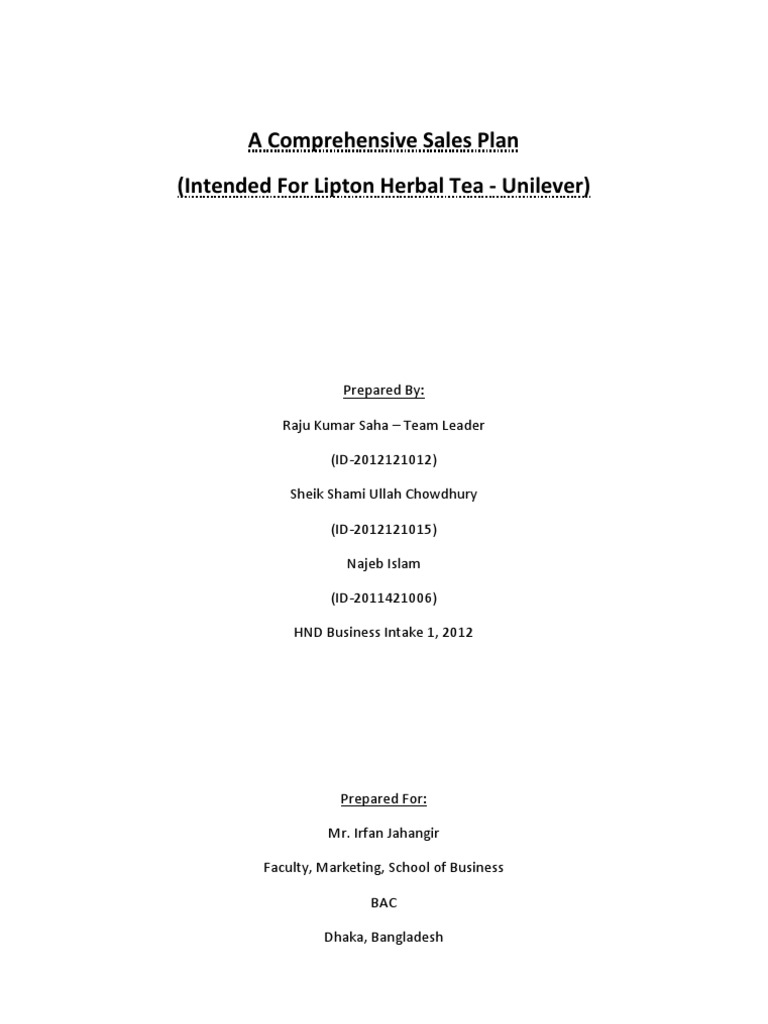 A Comprehensive Sales Plan Intended For Lipton Herbal Tea Unilever