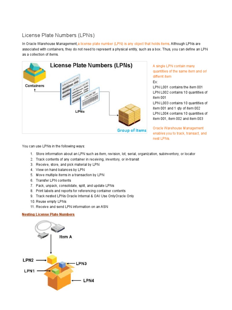 License Plate Number - Oracle WMS | PDF | Warehouse | Inventory