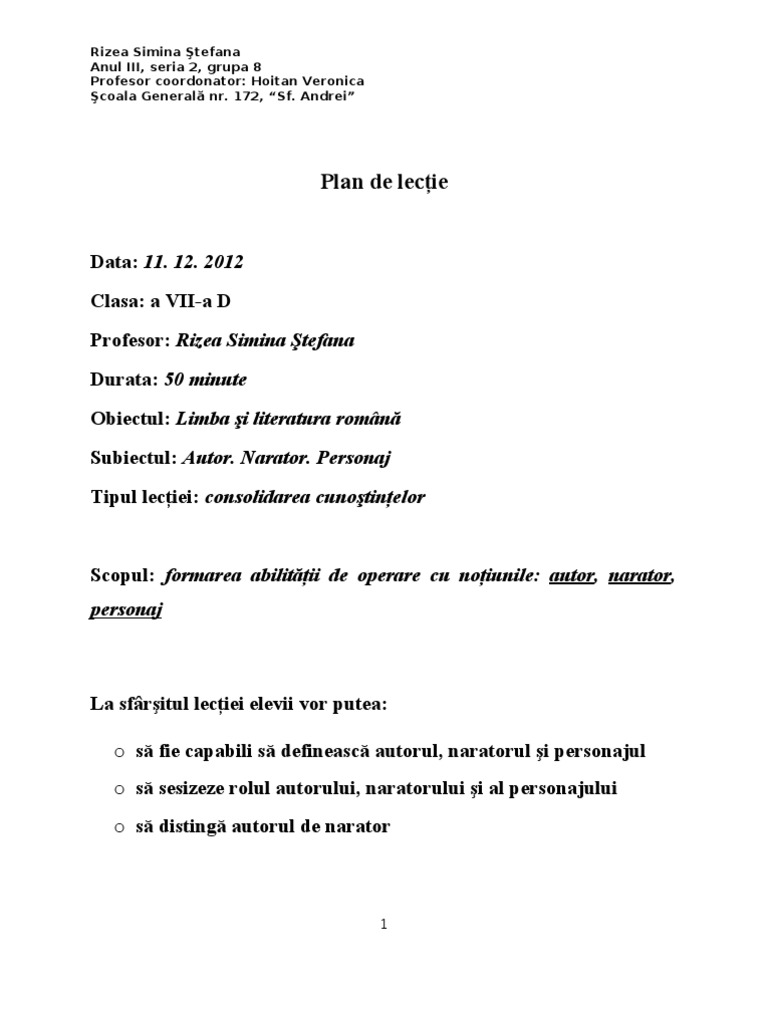 Plan de Lectie | PDF