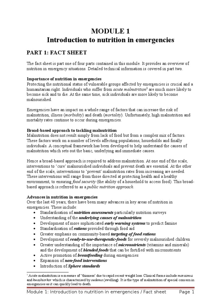 Overview of Nutrition in Emergencies | PDF | Malnutrition | Food Security