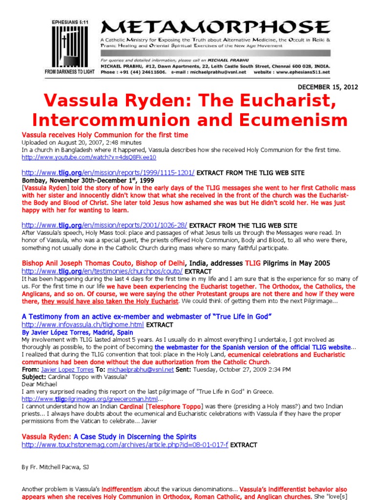 Vassula Ryden-The Eucharist Intercommunion and Ecumenism | PDF ...