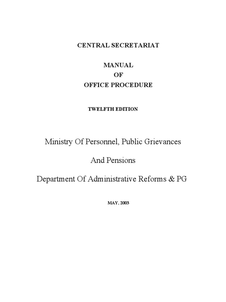 Central Secretariat Office Procedure Manual | PDF | Government Of India ...