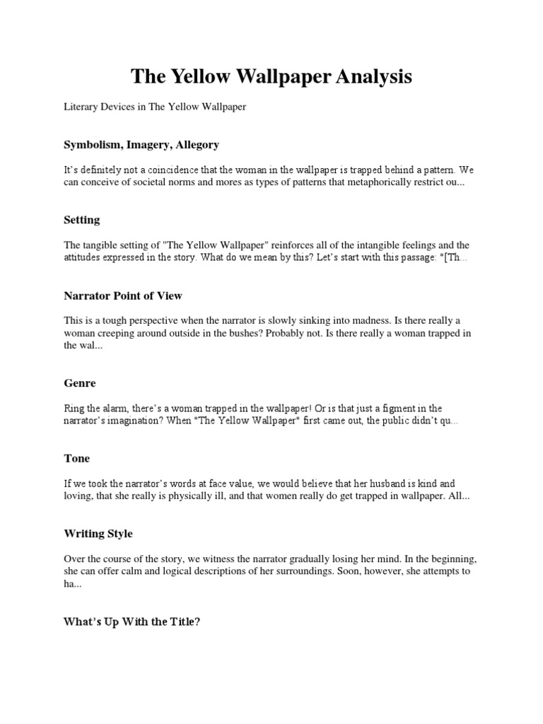 Literature Analysis The Yellow Wallpaper Fiction & Literature
