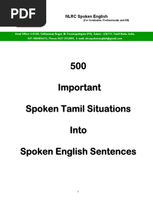 500 Important Spoken Tamil Situations Into Spoken English Sentences Sample Pdf