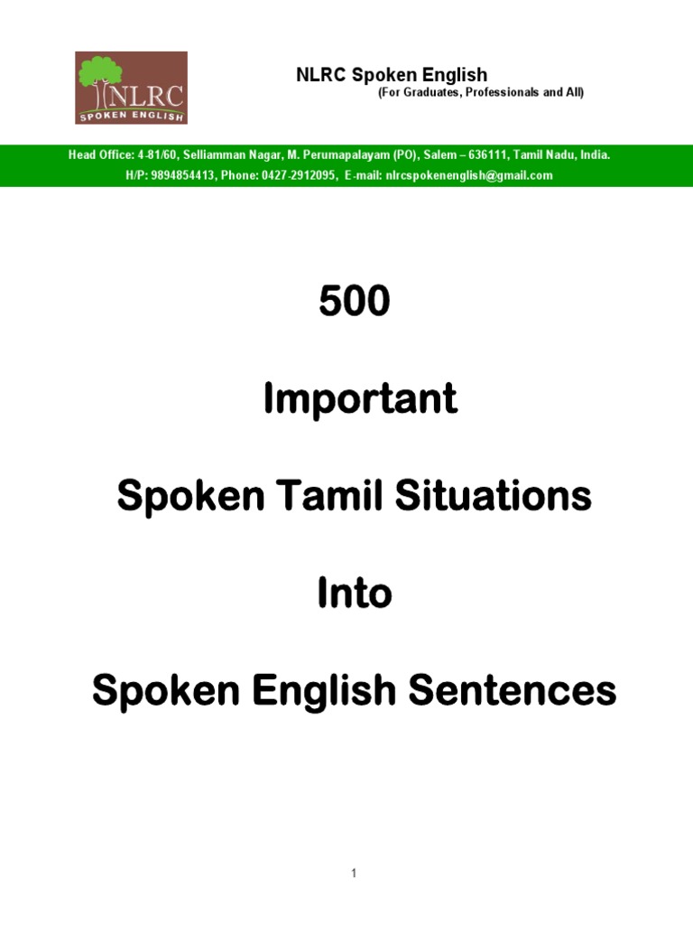 500 Important Spoken Tamil Situations Into Spoken English Sentences Sample Pdf