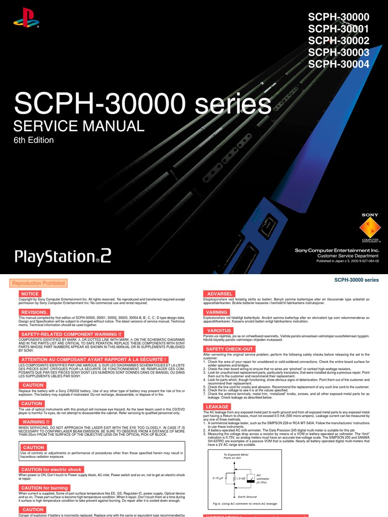 Sony PS2 SCPH-3000 Series Service Manual | Electricity | Electrical