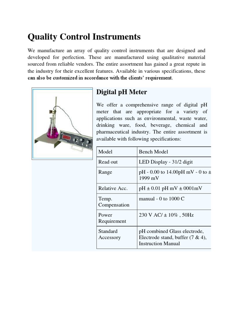 Quality control instruments manufacturing | PDF
