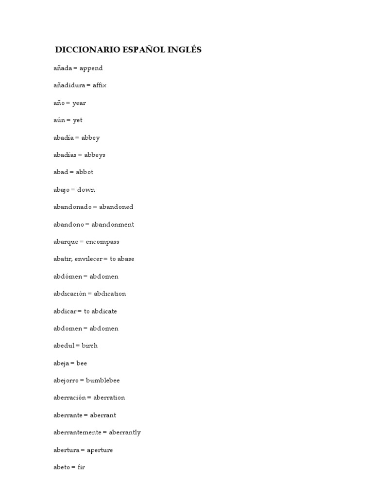 Diccionario Espanol Ingles Nature