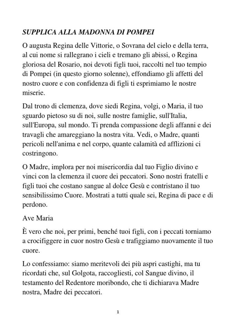 Testo Della Supplica Alla Madonna Di Pompei Supplica Alla Madonna Di Pompei | PDF